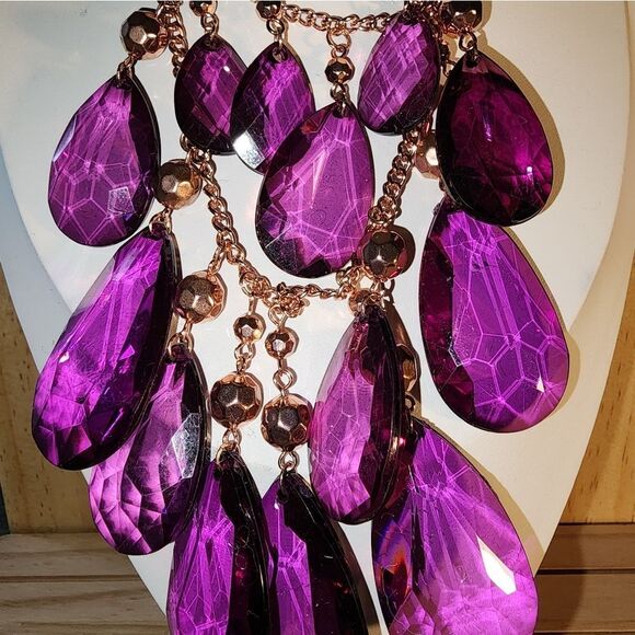 Faceted Teardrop Bead Tiered Statement Necklace Pre-owned Jewelry NWOT - Picture 2 of 7